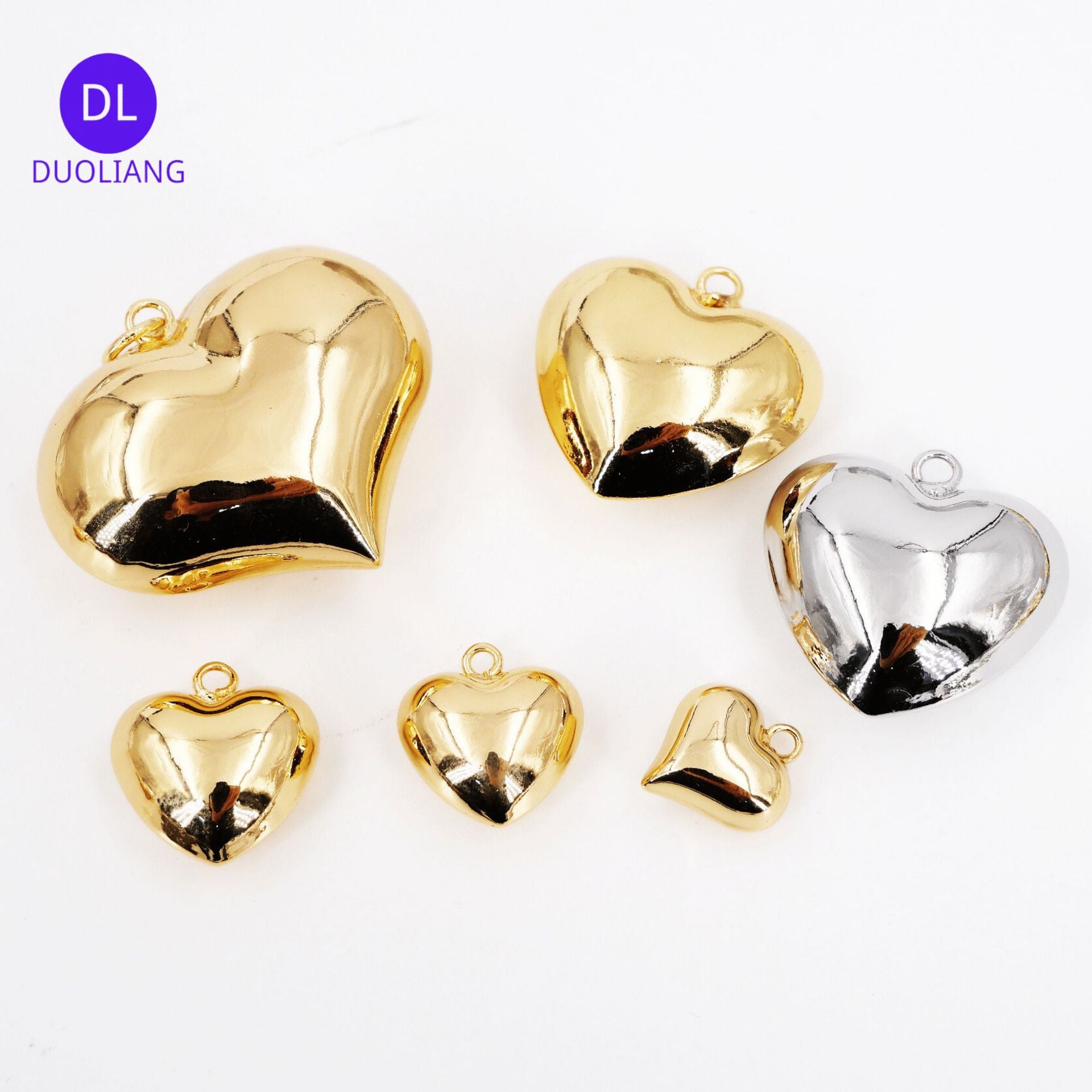 Bright Copper Plated 18K True Gold Three-Dimensional Hollow Heart Gloss Polished Simple Love Heart Pendant DIY Pendant Pendant