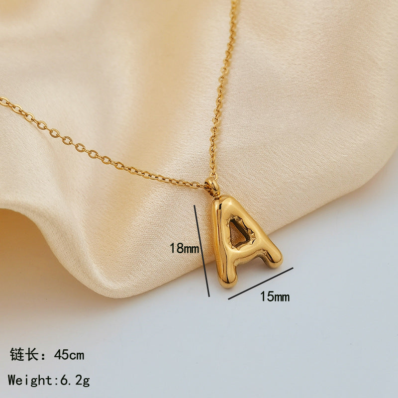 European and American ins Hot Sale 26 Letter Pendant Necklace Women's 18K Gold Plated Gloss Bubble Letter Necklace Jewelry