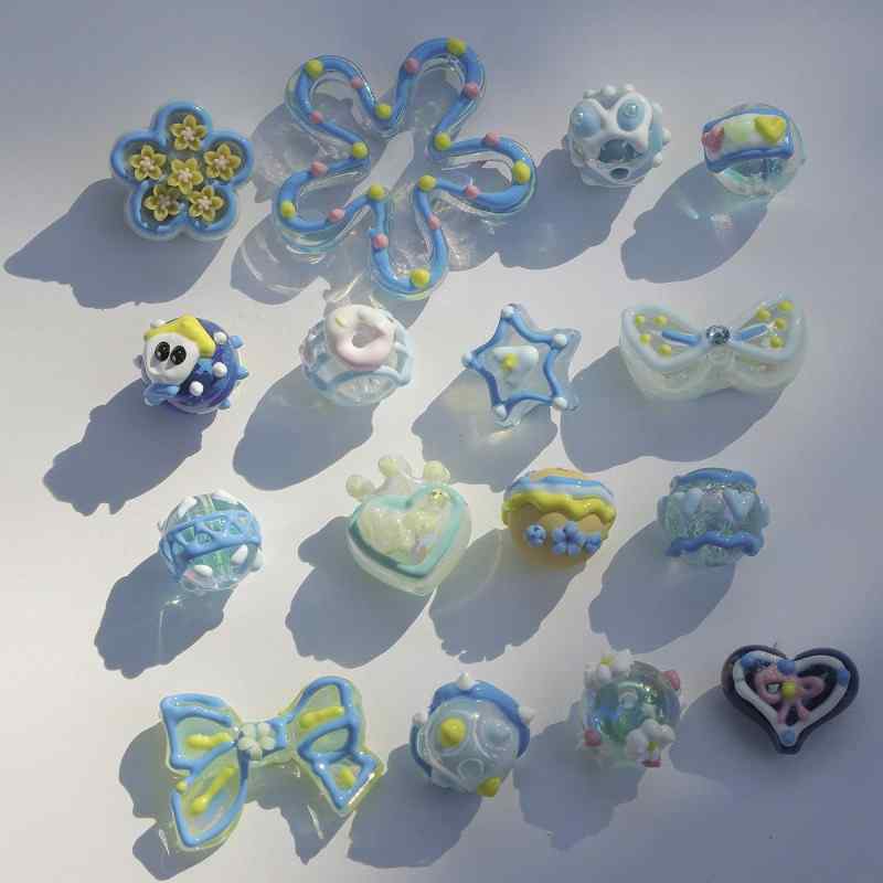 heavy oil blue hand-painted beads diy handmade accessories material package beaded beads loose beads