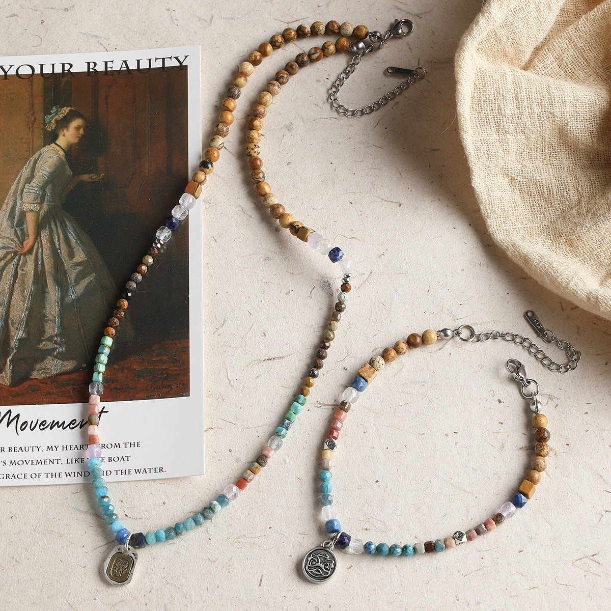 [Dunhuang] natural stone cut face sugar loose beads turquoise alashan beaded diy bracelet necklace material accessories