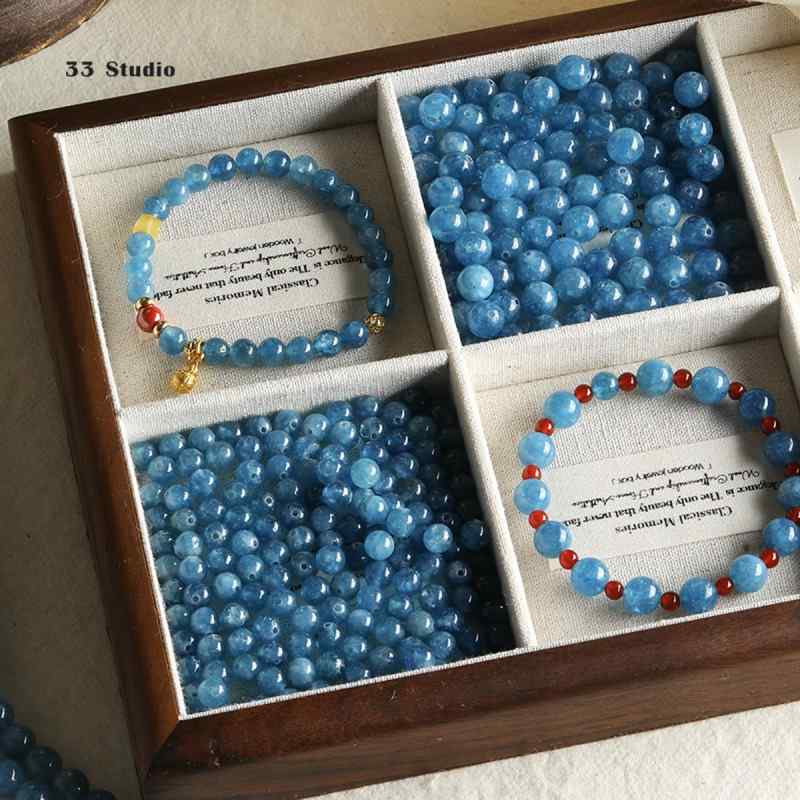 Natural Stone Blue Chalcedony Round Beads Braided Bead DIY Material