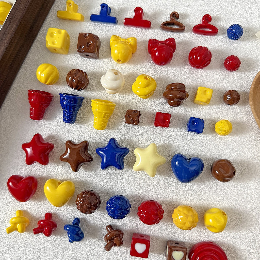 [red, yellow and blue] acrylic paint stars love beaded mobile phone chain keychain loose beads diy accessories material