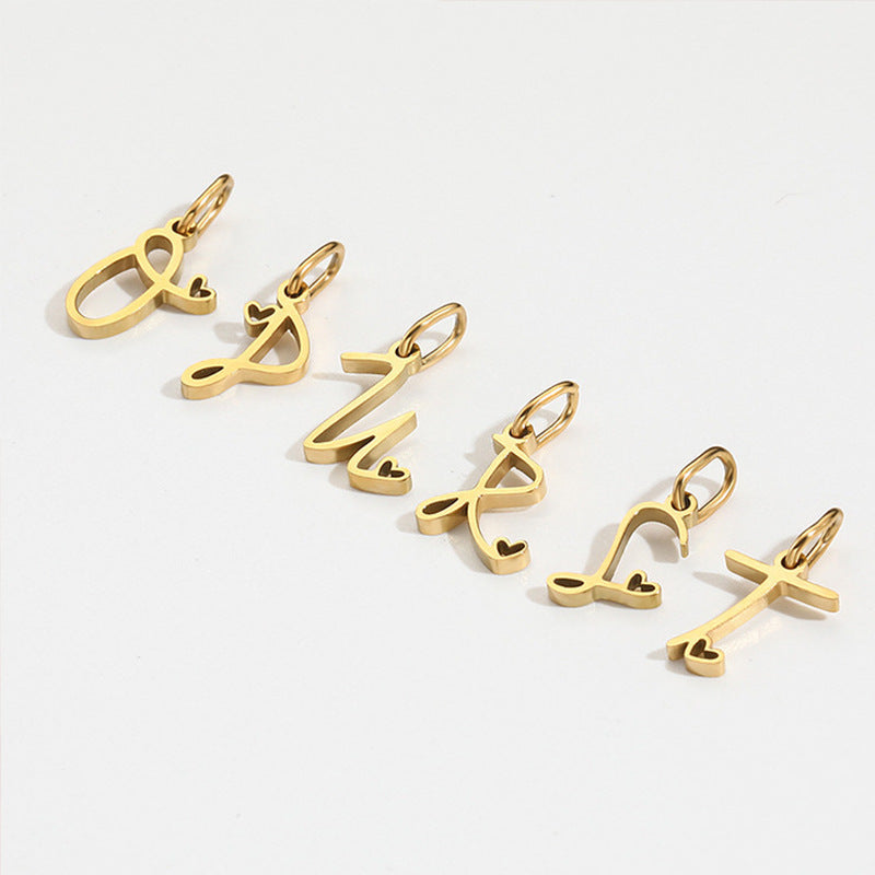 European and American Cross-border DIY26 Letter Pendant Jewelry Accessories Titanium Steel Mirror Polished Vacuum Plated Love English Letter