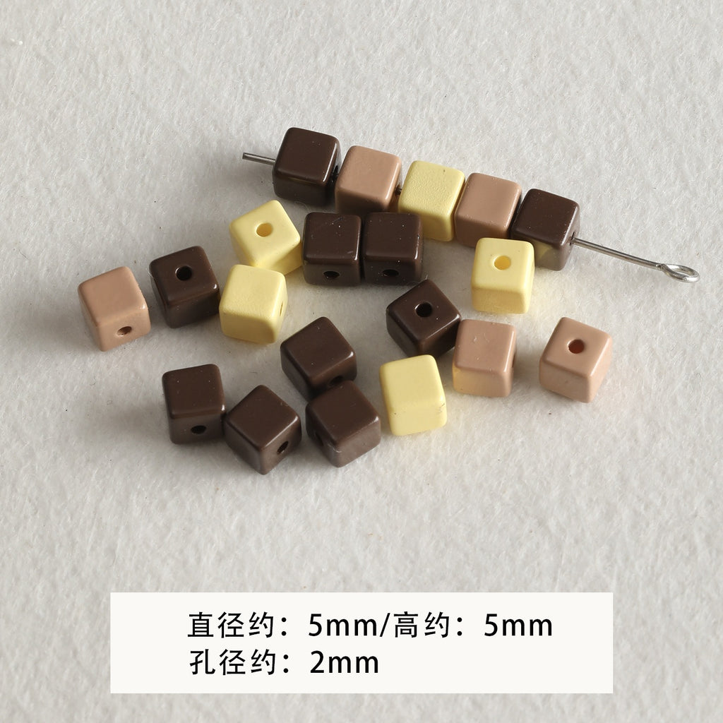 Baking paint curry color series square beads acrylic loose beads mobile phone chain key chain beads diy accessories material
