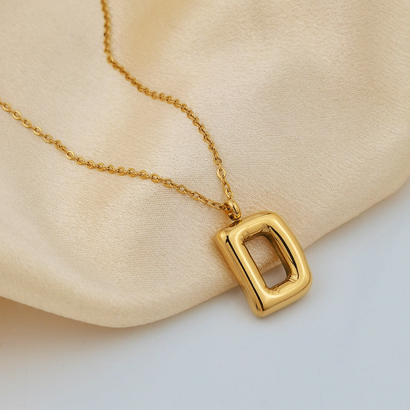 European and American ins Hot Sale 26 Letter Pendant Necklace Women's 18K Gold Plated Gloss Bubble Letter Necklace Jewelry