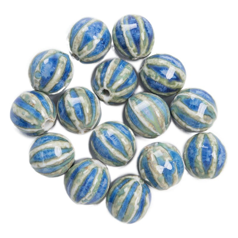 Jingdezhen Ceramic Jewelry Accessories High Temperature Kiln Change Scattered Beads Watermelon Beads Woven diy Material Student Female Homemade