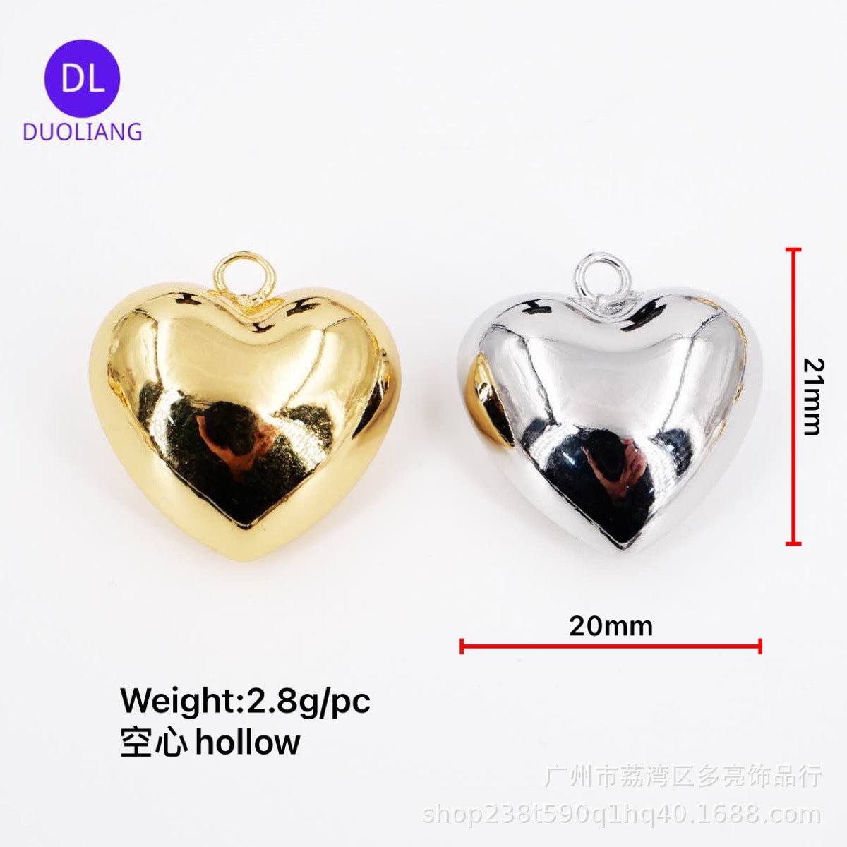 Bright Copper Plated Three-Dimensional Hollow Heart Gloss Love Pendant