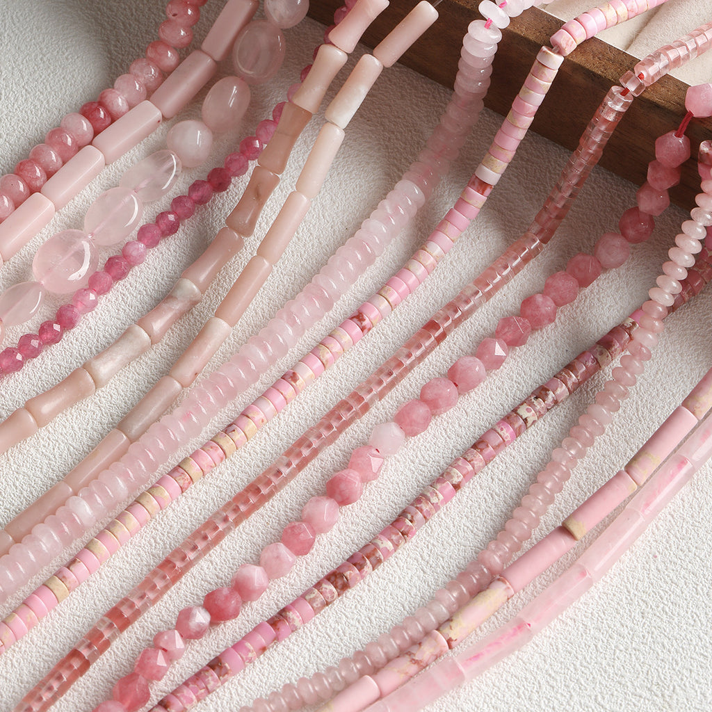 [Powder Gardenia] Natural Stone Powder Aobao Tube Bead Powder Crystal Abacus Bead Spacer Bracelet Necklace Beaded DIY Accessories Material