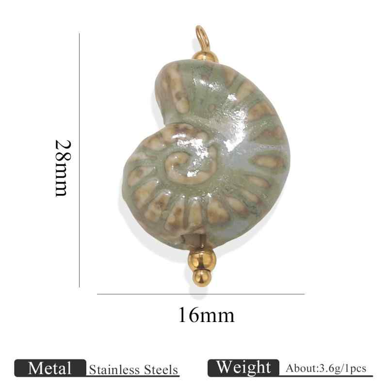 Retro Blue and White Porcelain Shell Conch Pendant Stainless Steel Handmade Curved Needle Necklace Bracelet Pendant DIY