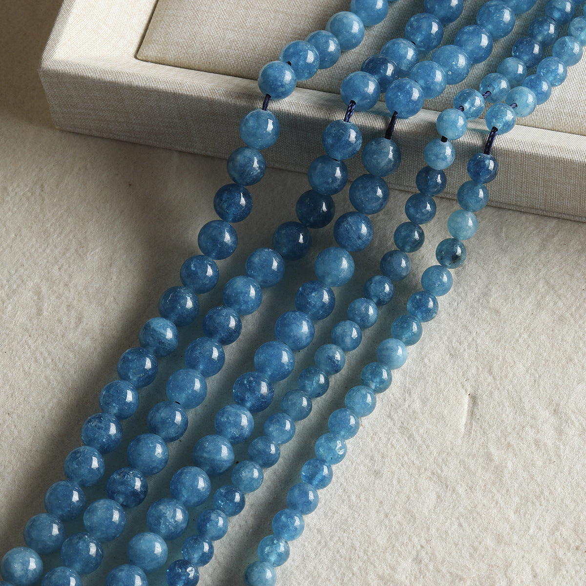 [Seek Blue] Natural Stone Dark Blue Chalcedony Round Beads Braided Bracelet Necklace Beaded DIY Accessories Material Beads