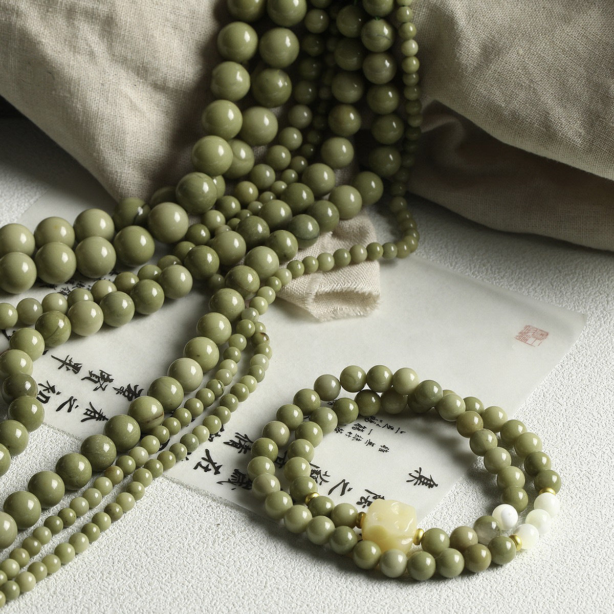 [Avocado] natural avocado Matcha green Alashan agate beads bracelet diy beaded accessories