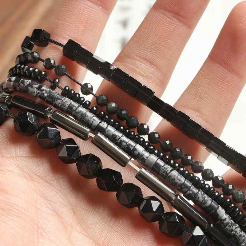 [Smoke ink] natural black agate stone beads bamboo square beads beaded loose beads  beaded necklace bracelet diy accessories beads