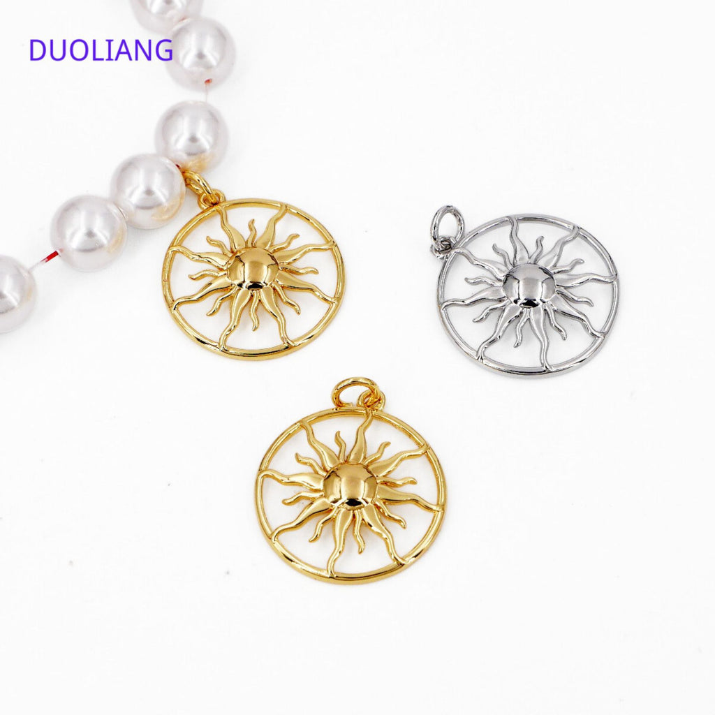 Multiluminous European and American Style Sunflower Pendant Sun and Moon Star Glossy Copper Plated 18K Real Gold Color-Preserving DIY Pendant Jewelry Accessories