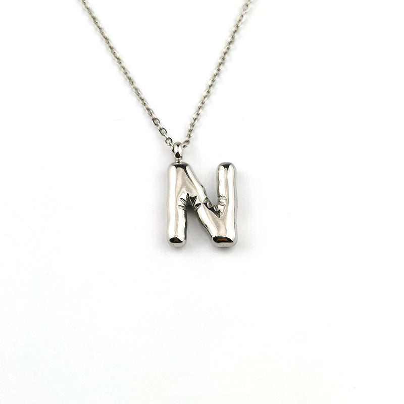 26 Letter Pendant Plated Gloss Bubble Letter Necklace Jewelry
