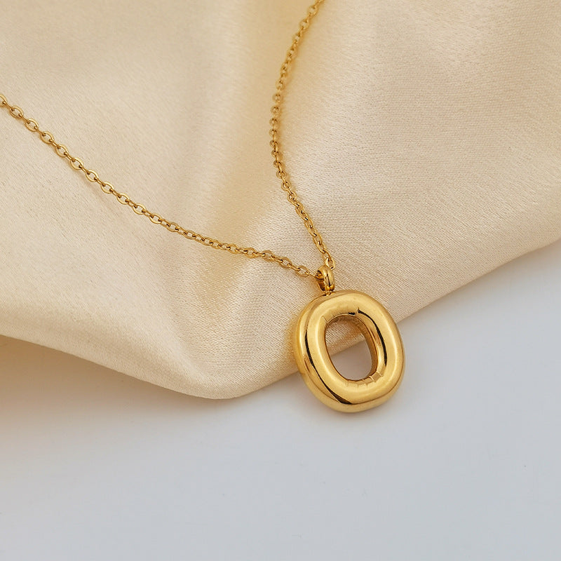 European and American ins Hot Sale 26 Letter Pendant Necklace Women's 18K Gold Plated Gloss Bubble Letter Necklace Jewelry