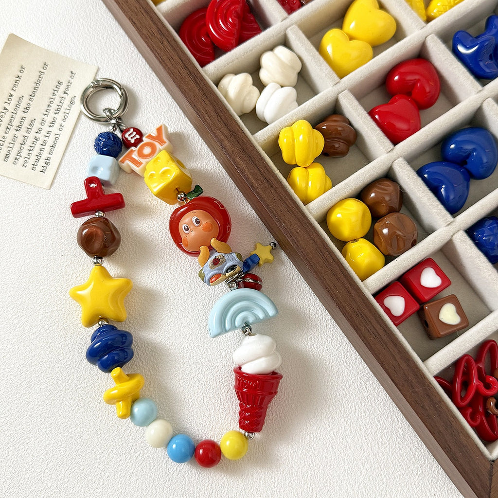 [red, yellow and blue] acrylic paint stars love beaded mobile phone chain keychain loose beads diy accessories material
