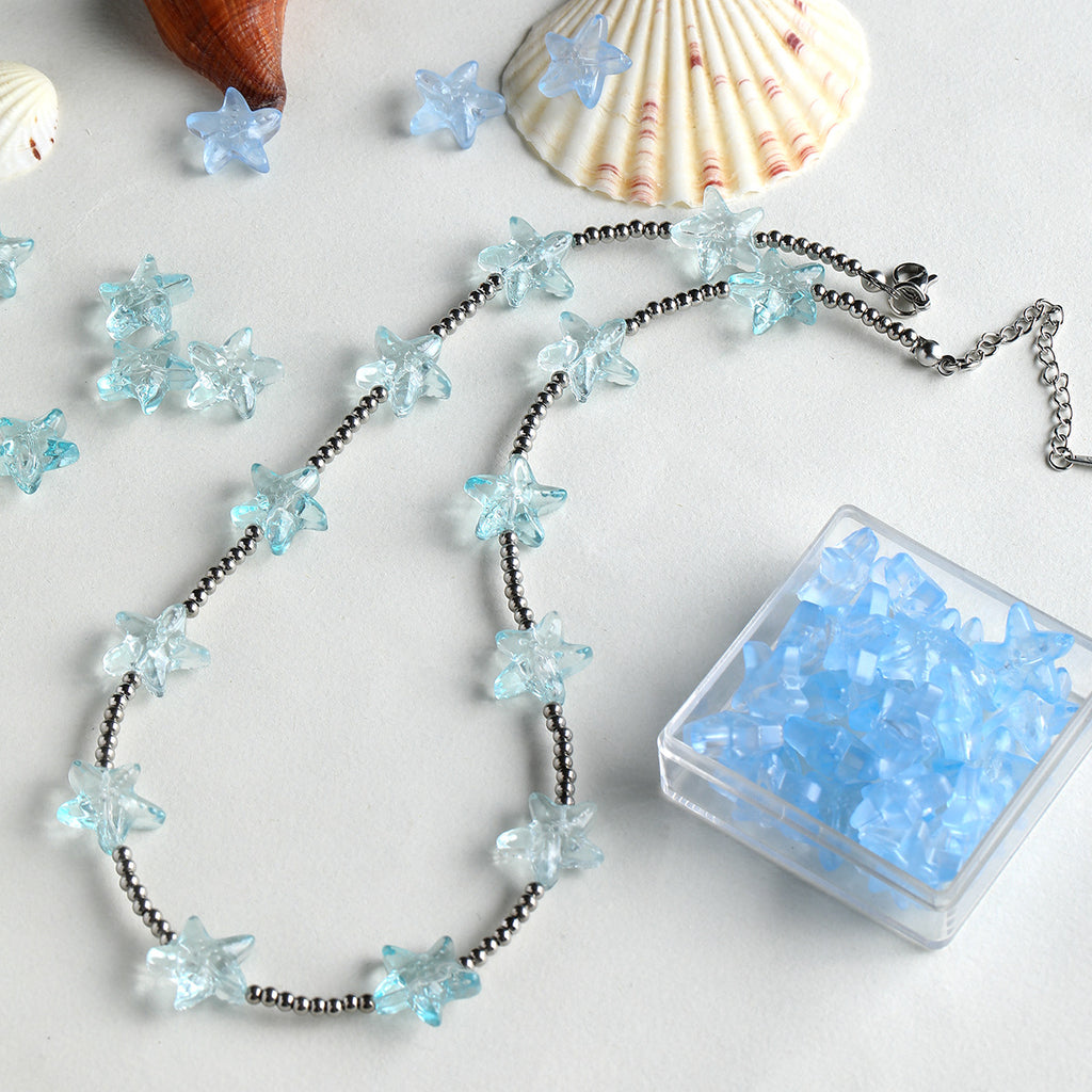 [blue ocean] natural stone aquamaric loose beads glazed starfish loose beads bracelet necklace diy accessories material