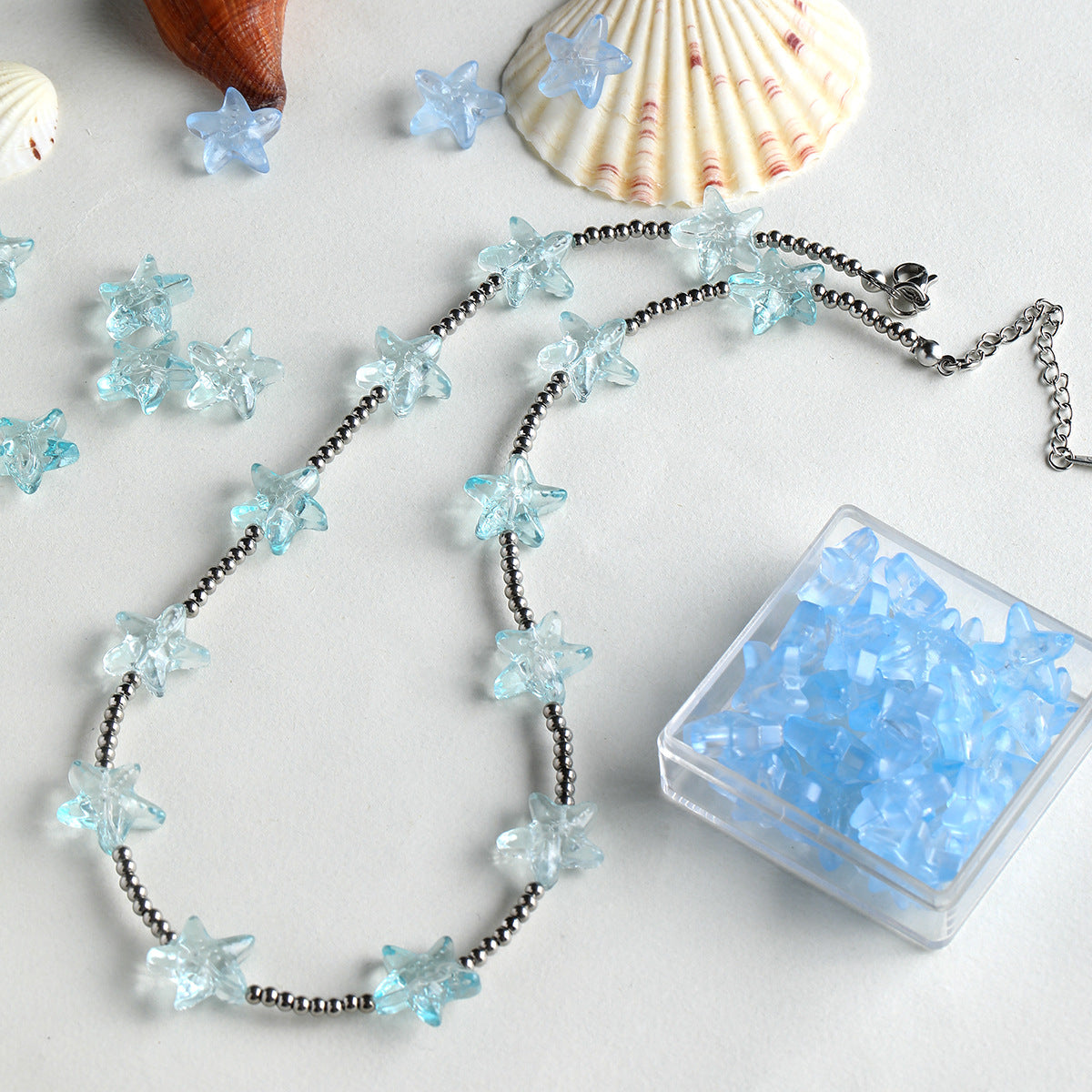 [blue ocean] natural stone aquamaric loose beads glazed starfish loose beads bracelet necklace diy accessories material