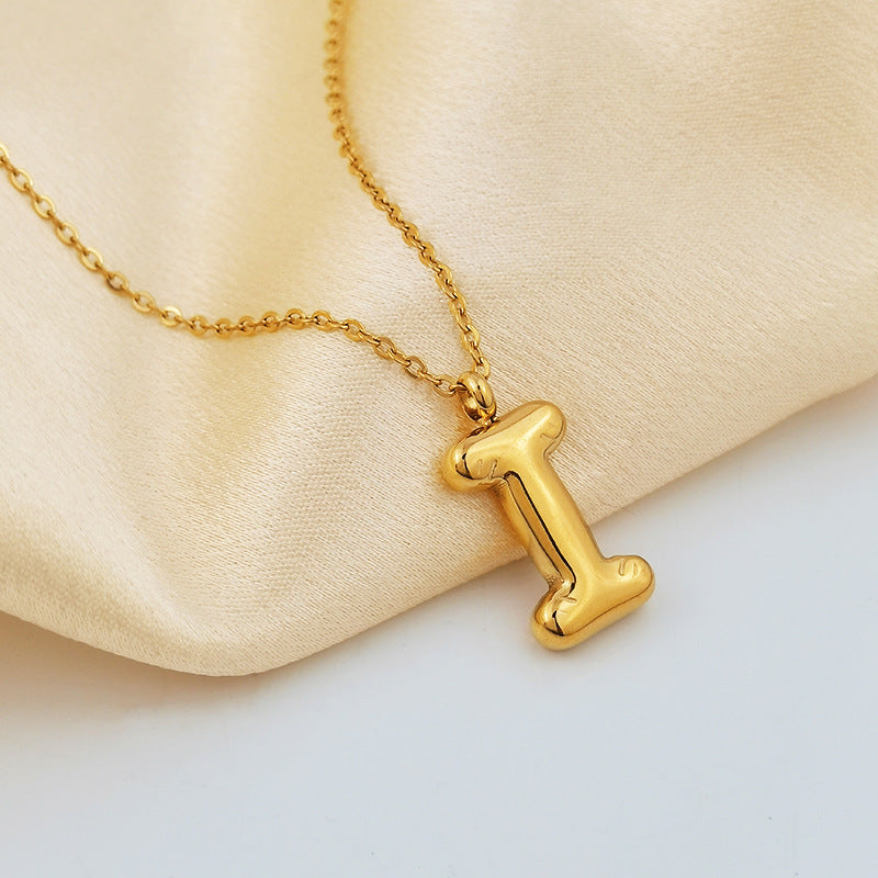 European and American ins Hot Sale 26 Letter Pendant Necklace Women's 18K Gold Plated Gloss Bubble Letter Necklace Jewelry