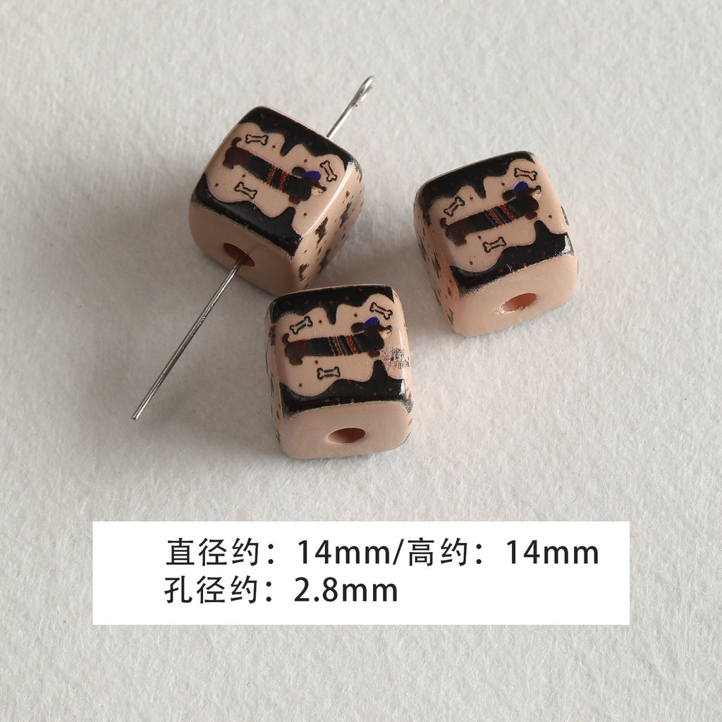 Baking paint curry color series square beads acrylic loose beads mobile phone chain key chain beads diy accessories material