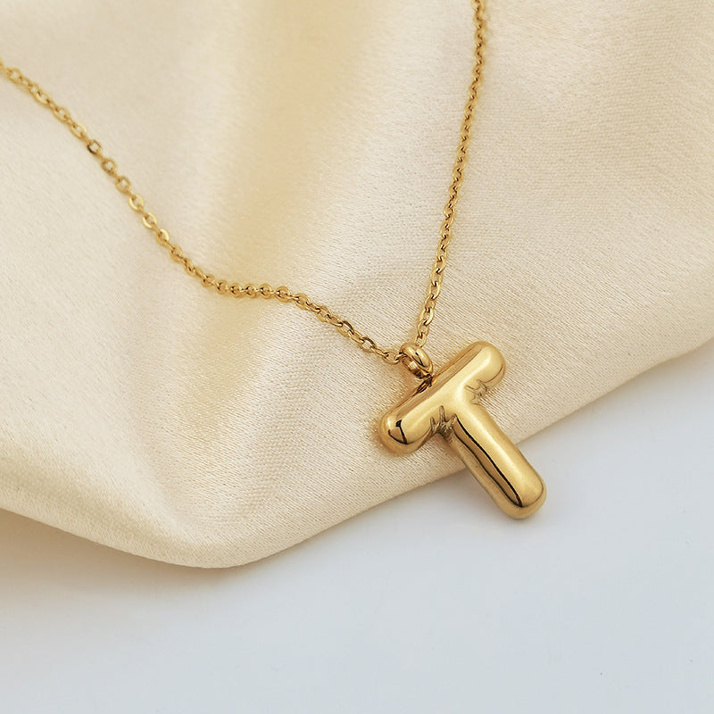 European and American ins Hot Sale 26 Letter Pendant Necklace Women's 18K Gold Plated Gloss Bubble Letter Necklace Jewelry