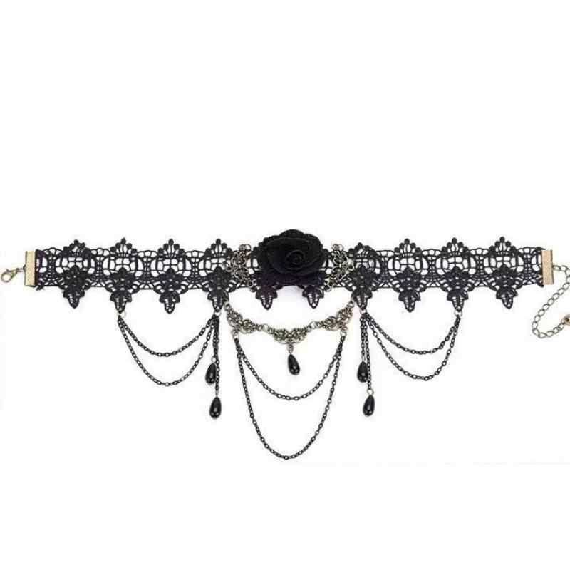 Dark Retro Black Lace Choker Neckband Accessory with white background